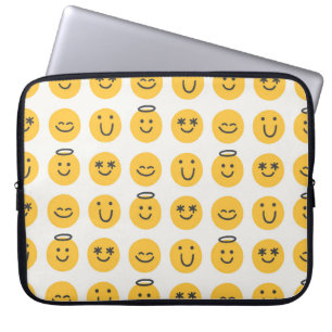 Free hand happy emoji seamless pattern. Positive e Laptop Sleeve