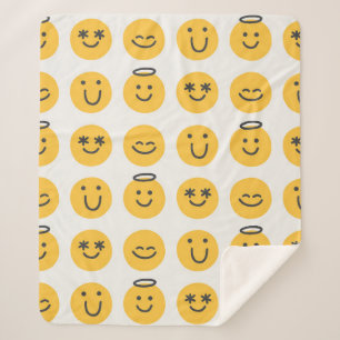 Free hand happy emoji seamless pattern. Positive e Sherpa Blanket