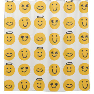 Free hand happy emoji seamless pattern. Positive e Shower Curtain