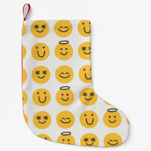 Free hand happy emoji seamless pattern. Positive e Small Christmas Stocking