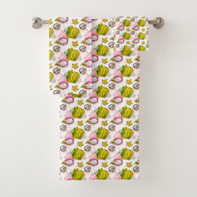 Free Hand Textured Fruit Pattern Bath Towel Set (Insitu)