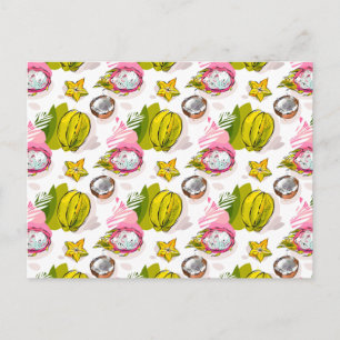 Free Hand Textured Fruit Pattern Postcard