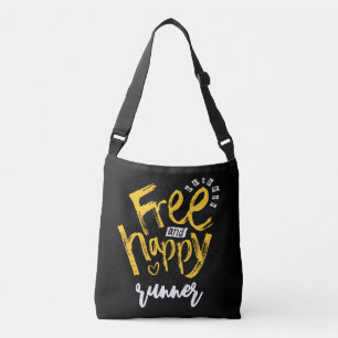 Free Happy Yellow Black Inspirational Brush Script Crossbody Bag