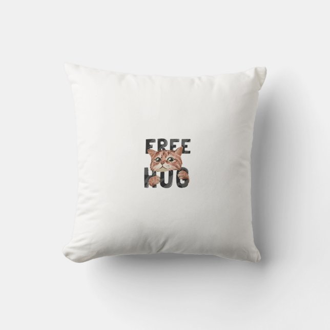 Free Hug Cat Design Pillow | Cosy Feline Lover's  (Front)
