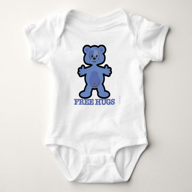 Free Hugs Blue Teddy Bear Design Baby Bodysuit (Front)