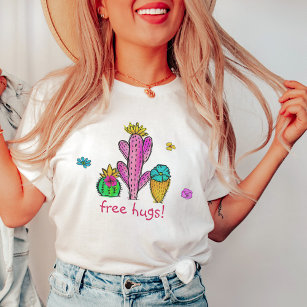 Free Hugs Cactus Garden Watercolor Flowers Trendy T-Shirt