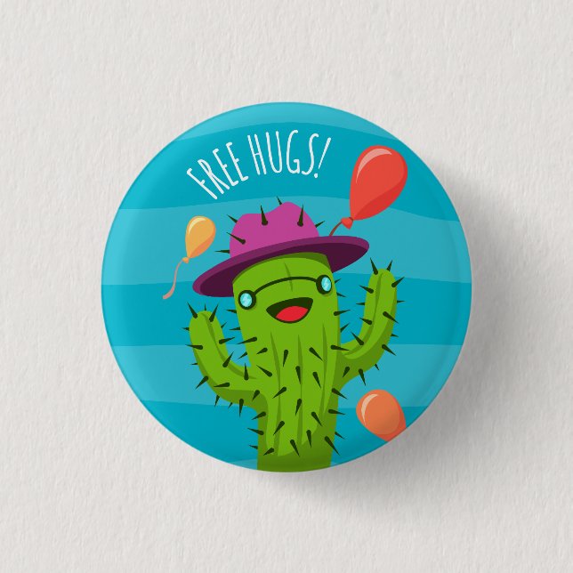 Free Hugs Cactus Illustration - Funny Badge (Front)
