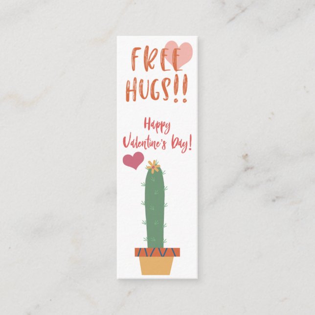 Free Hugs!  Cactus Valentine Mini Bookmark Mini Business Card (Front)
