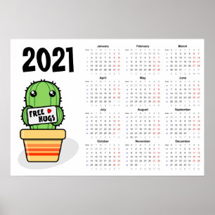 Free hugs Calendar 2021 Poster - Monday start