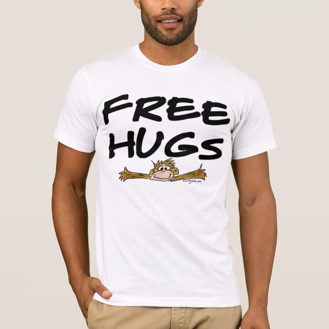 Free Hugs Cartoon Monkey T Shirt (Front)