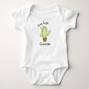 Free Hugs Custom Name Watercolor Cactus Baby Bodysuit