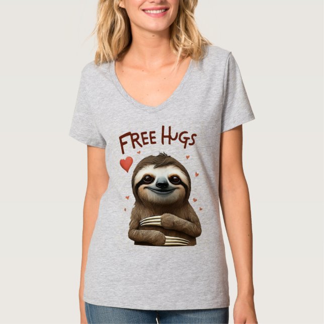 Free Hugs Cute Sloth T-Shirt (Front)