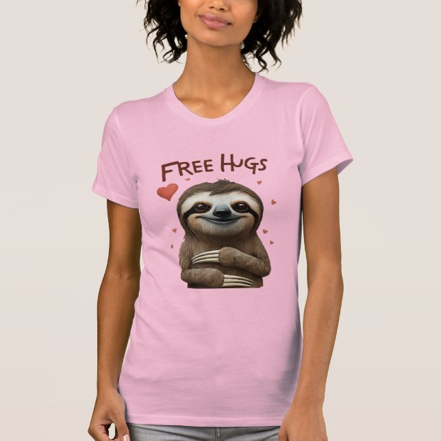 Free Hugs Cute Sloth T-Shirt (Front)