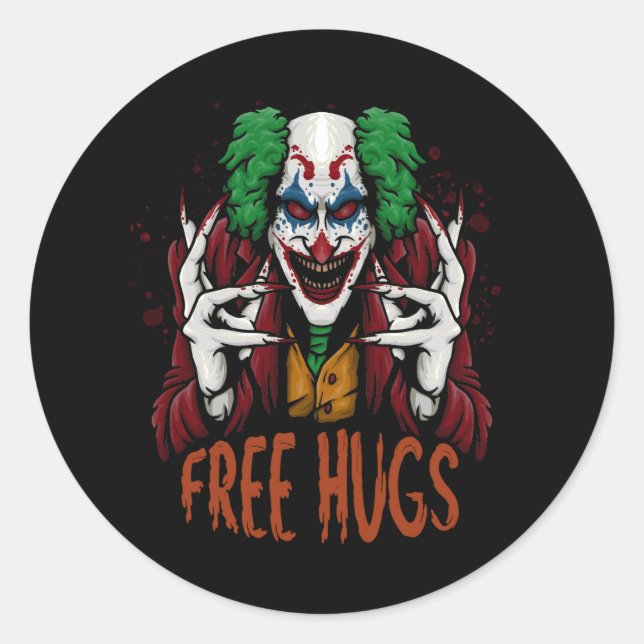 Free Hugs Halloween Costume Evil Killer Scary Clow Classic Round Sticker (Front)