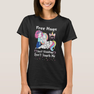 Free Hugs Just Kidding Cute Unicorn Vintage T-Shirt