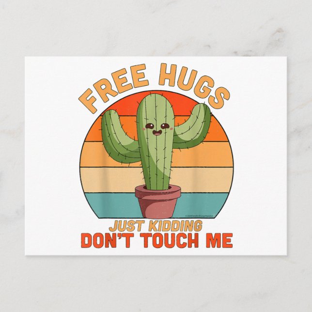 Free Hugs Just Kidding Don't Touch Me Cactus Funny Holiday Postcard (Front)