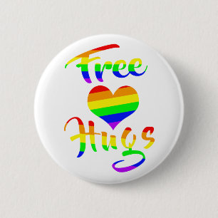 Free Hugs   LGBTQ+ Pride  6 Cm Round Badge