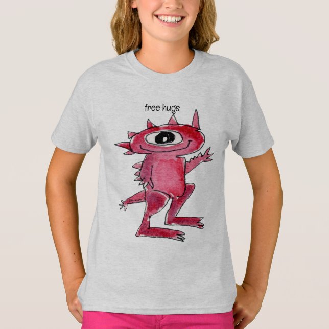 Free Hugs Pink Alien T-Shirt (Front)