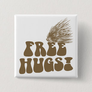 Free Hugs Porcupine Love 15 Cm Square Badge
