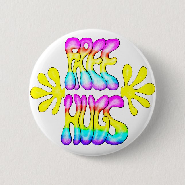 Free Hugs Rainbow Colours Happy 6 Cm Round Badge (Front)