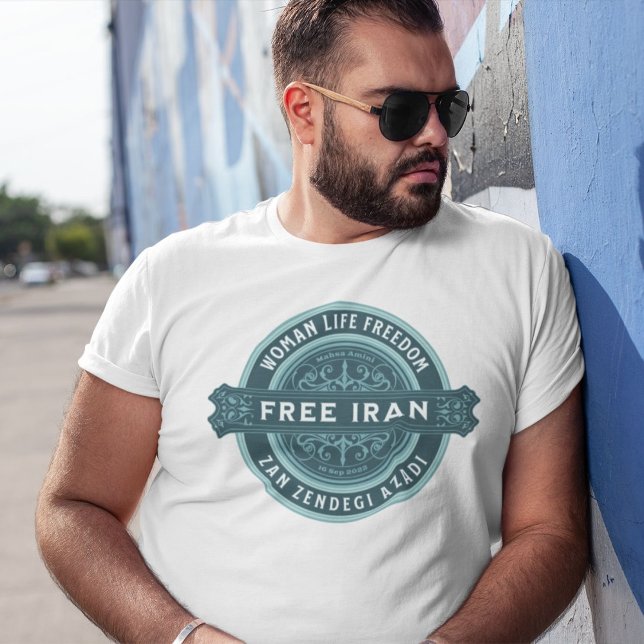 Free Iran Woman | Mahsa Amini Badge Green T-Shirt (Free Iran Woman | Mahsa Amini Badge Green T-Shirt)