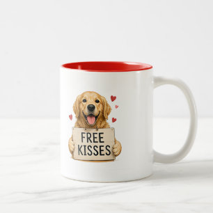 🐾 Free Kisses Happy Dog Funny Quote 🐾 Two-Tone Coffee Mug