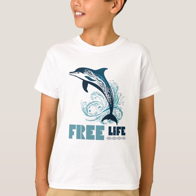 Free Life White Tribal Dolphin T-Shirt (Front)