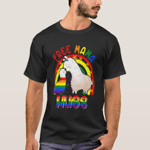 Free Mama Hugs Two Llamas Proud Lgbt Rainbow Famil T-Shirt