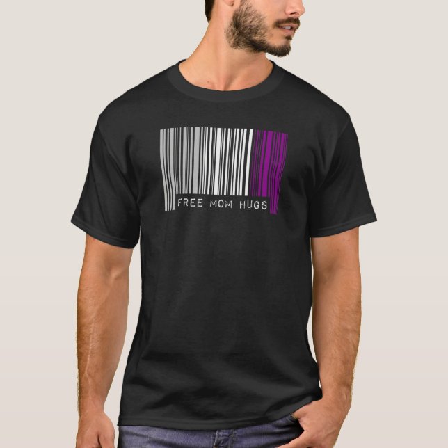 Free Mom Hugs Asexual Pride Flag Barcode Lgbtq All T-Shirt (Front)