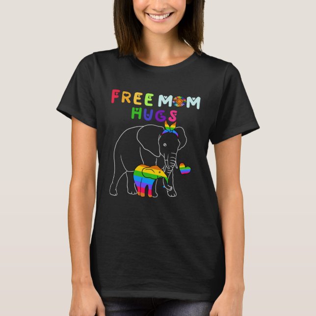 Free Mom Hugs Elephant LGBT T-Shirt (Front)