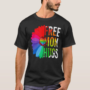 Free Mom Hugs Gay Pride LGBT Daisy Rainbow Flower  T-Shirt