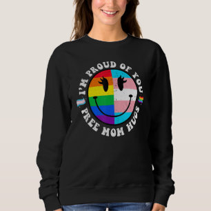 Free Mom Hugs Groovy Hippie Face LGBT Rainbow Tran Sweatshirt