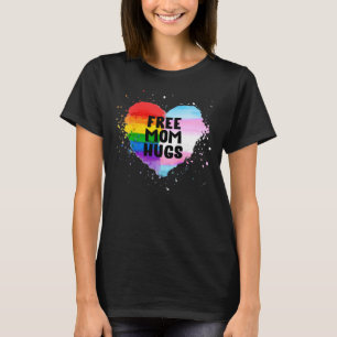 Free Mom Hugs LGBT Rainbow Flag Heart Gay Pride T-Shirt