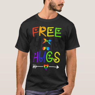 Free Mom Hugs Messy Bun Rainbow Heart Lgbt Pride M T-Shirt