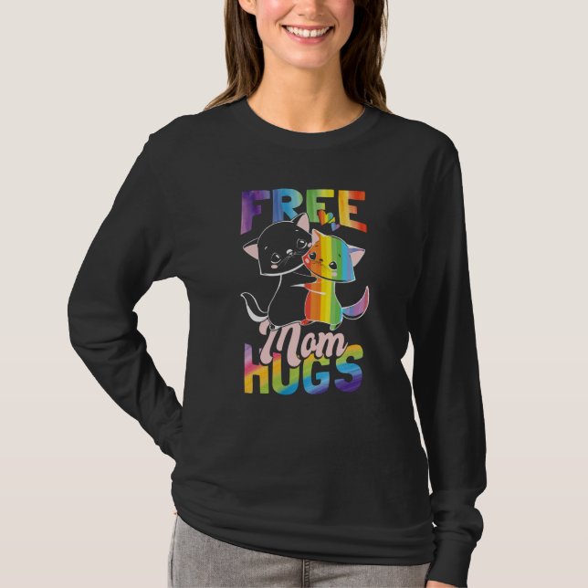 Free Mom Hugs Pride Month LGBT Mom T-Shirt (Front)