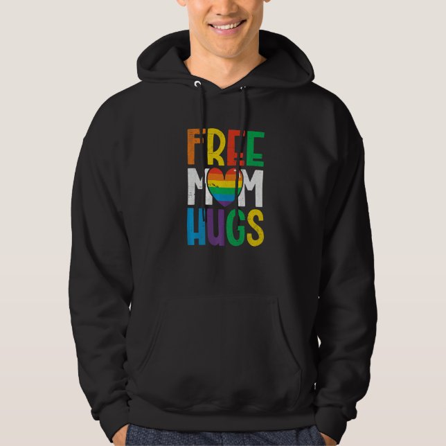 Free Mom Hugs Rainbow Heart Lgbt Ally Pride Month  Hoodie (Front)