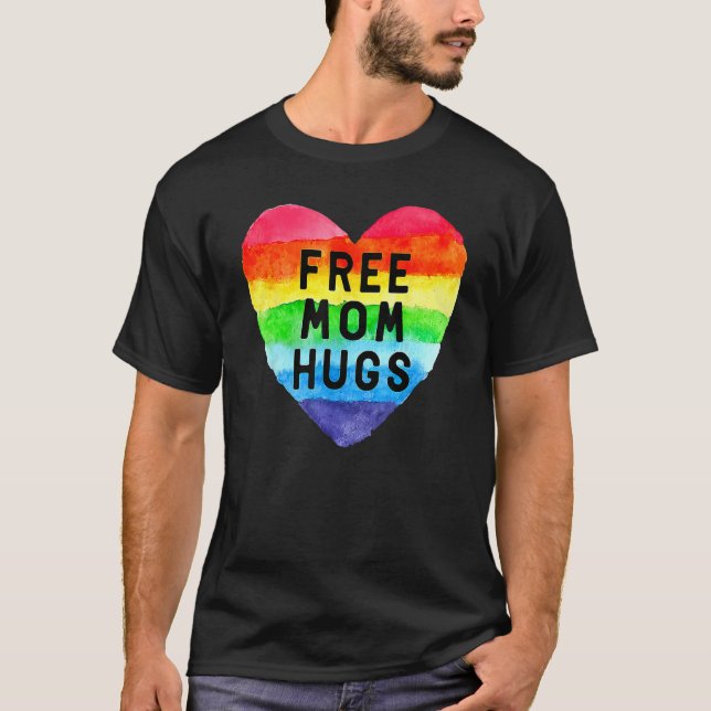 Free Mom Hugs Rainbow Heart Lgbt Lgbtq Pride Month T-Shirt (Front)