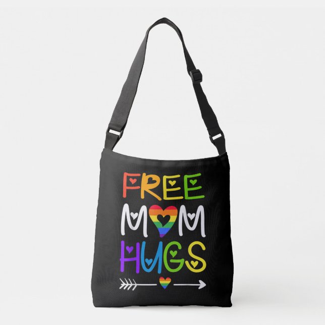 Free Mom Hugs Rainbow Heart LGBT Pride Month Crossbody Bag (Front)