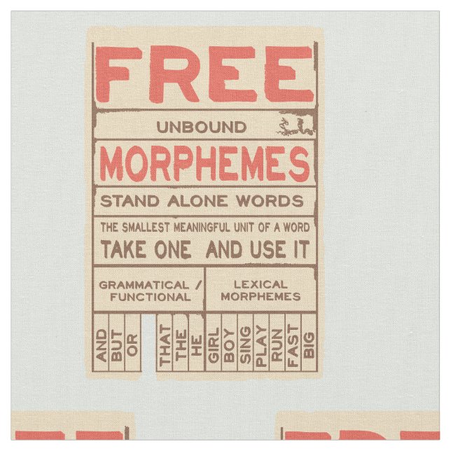 Free Morphemes funny structured literacy Fabric (Close Up)