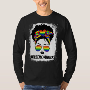 Free Mum Hugs Bleached Messy Bun Lgbt Pride Rainbo T-Shirt