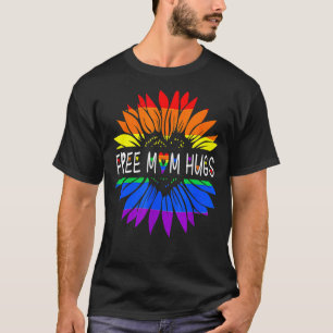 Free Mum Hugs Daisy Rainbow Flower Hippie Gay Prid T-Shirt