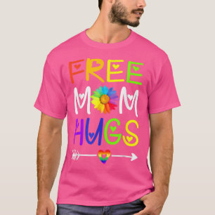 Free Mum Hugs Daisy Rainbow Heart LGBT Pride Month T-Shirt