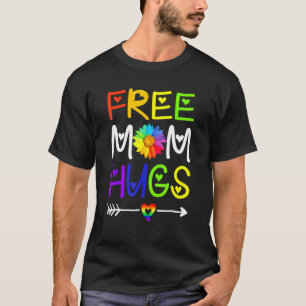 Free Mum Hugs Daisy Rainbow Heart LGBT Pride Month T-Shirt