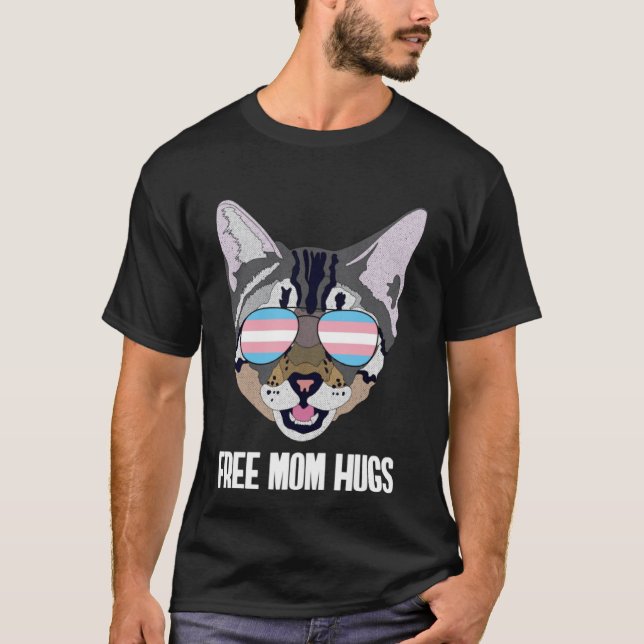 Free Mum Hugs  Funny Cat Trans Pride Pullover Hood (Front)