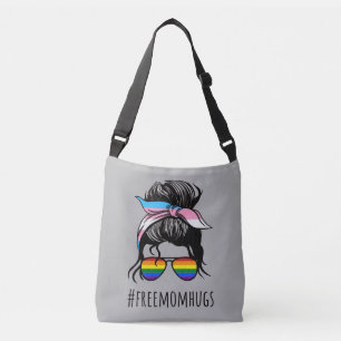 Free Mum Hugs IV - Messy Bun Rainbow Gay Trans Crossbody Bag