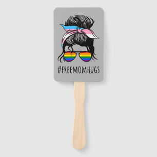 Free Mum Hugs IV - Messy Bun Rainbow Gay Trans Hand Fan