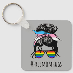 Free Mum Hugs IV - Messy Bun Rainbow Gay Trans Key Ring