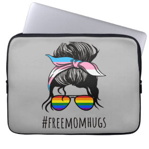 Free Mum Hugs IV - Messy Bun Rainbow Gay Trans Laptop Sleeve