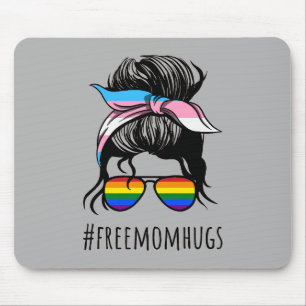 Free Mum Hugs IV - Messy Bun Rainbow Gay Trans Mouse Pad