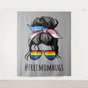 Free Mum Hugs IV - Messy Bun Rainbow Gay Trans Tapestry